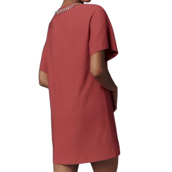 Hutch Anthropologie Rhinestone V-Neck T-Shirt Mini Dress Fuschia Pink - S - NWT - Picture 2 of 7